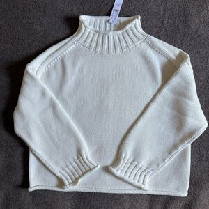 NWT J. Crew Women’s White Cream Rollneck Sweater, Cotton, Size S , Oversized